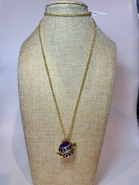 Gold Alloy Blue Tea Time Kettle Magnetic Locket Sweater Long necklace 28” NWOT